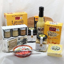 Load image into Gallery viewer, Cheese lover gift with a selection of cheeses, small shopping board, condiments, cheese pairing honeys, 180 Degrees lavosh and cheese bites and cheese knife